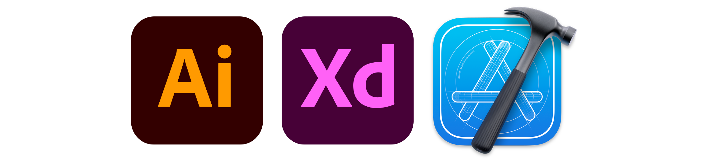 Adobe XD, Illustrator, and Xcode Softwares